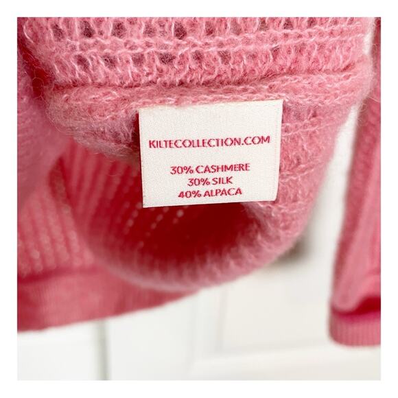 Kilte Collection Tipped V-neck Cashmere Alpaca Sweater Pink Lightweight Knit - Picture 8 of 9